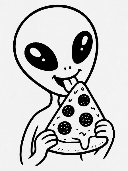 Alien mit Pizza