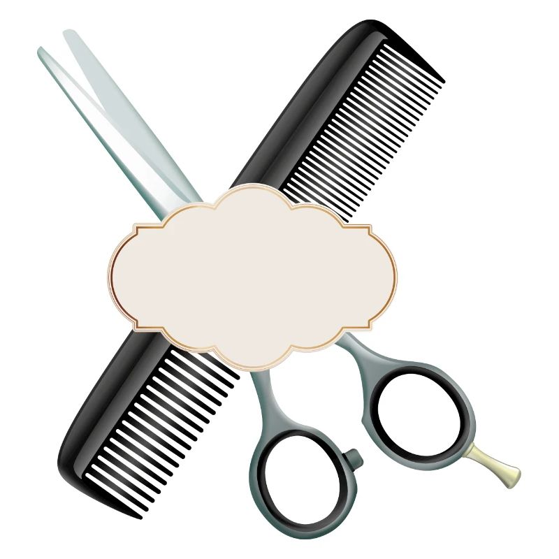 Friseurschere mit Kamm und Etikette