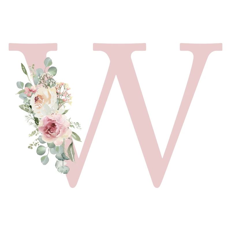 W| Monogramm | Eukalyptus-Pastell-Blumen-Blau