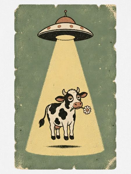 Gelassene Kuh im UFO Strahl