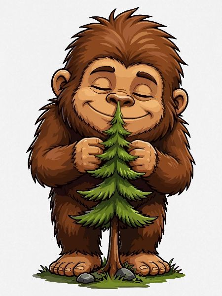 Cuddly Bigfoot with Christmas tree