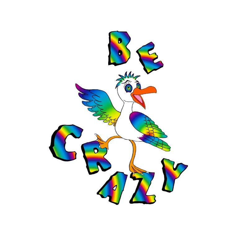 BE CRAZY Regenbogen Schriftzug mit Moewe