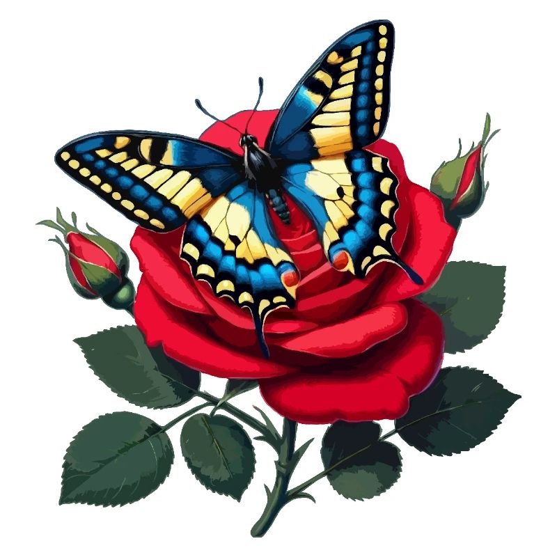 Swallowtail on red rose