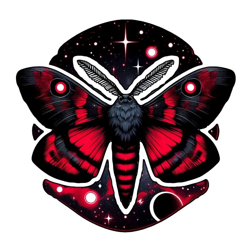 Red and Black Cosmic Moth - Celestial Mystical