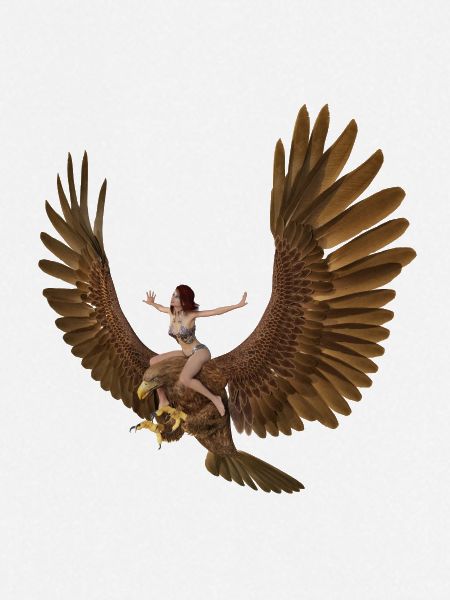 Frau mit riesigem Steinadler