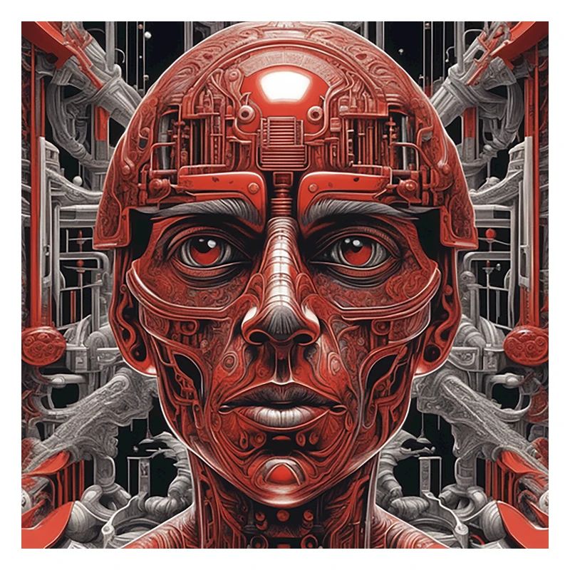 Techno red robot in the future