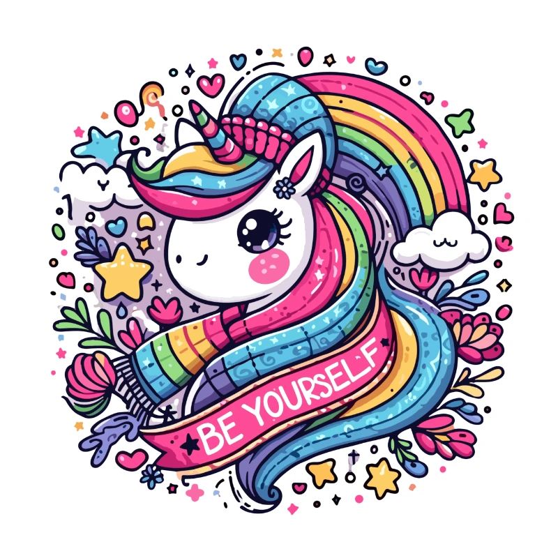 Regenbogen Einhorn Mütze und Schal Set - Sei du selbst