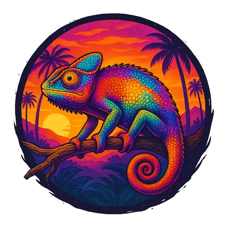 Psychedelic chameleon at sunset