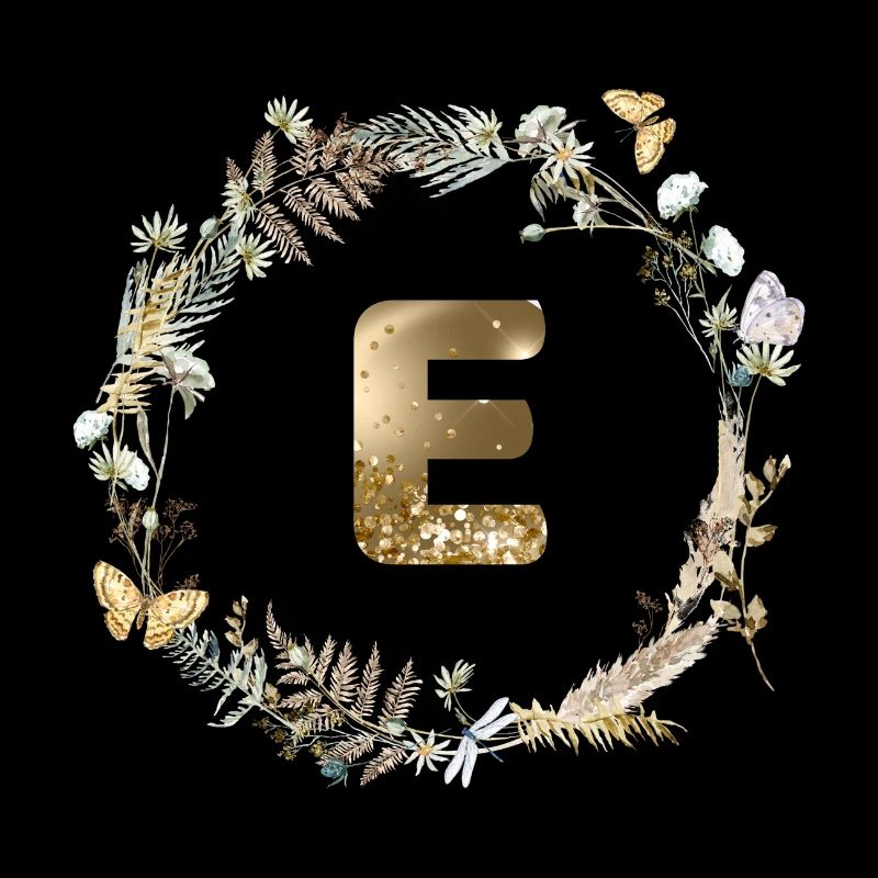 E Monogram Glitter Boho Wreath