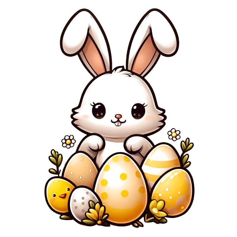 Cute Easter bunny with easter eggs