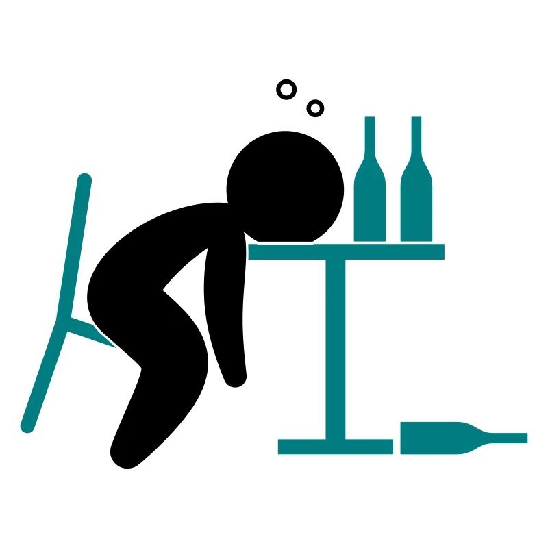 An alcoholic is drunk on the table