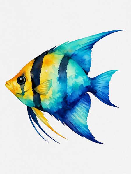 Blauer Gelbfisch Aquarell