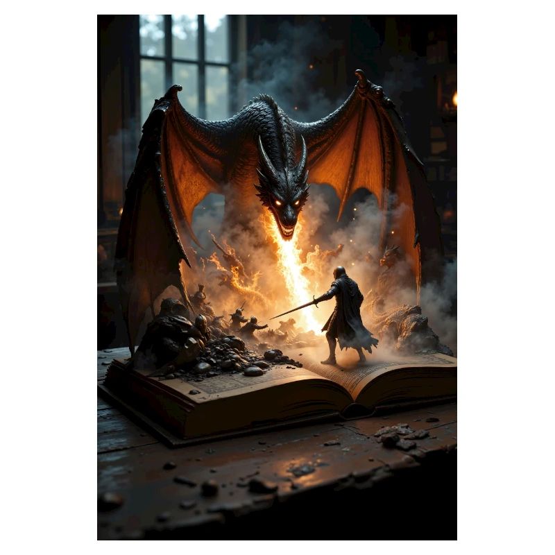 Ein Fantasy-Gemälde, ein Drache aus einem Buch.