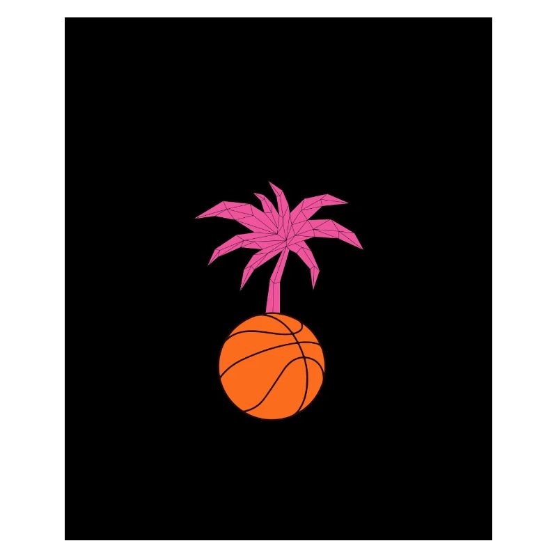 Palm tree and ball on black background