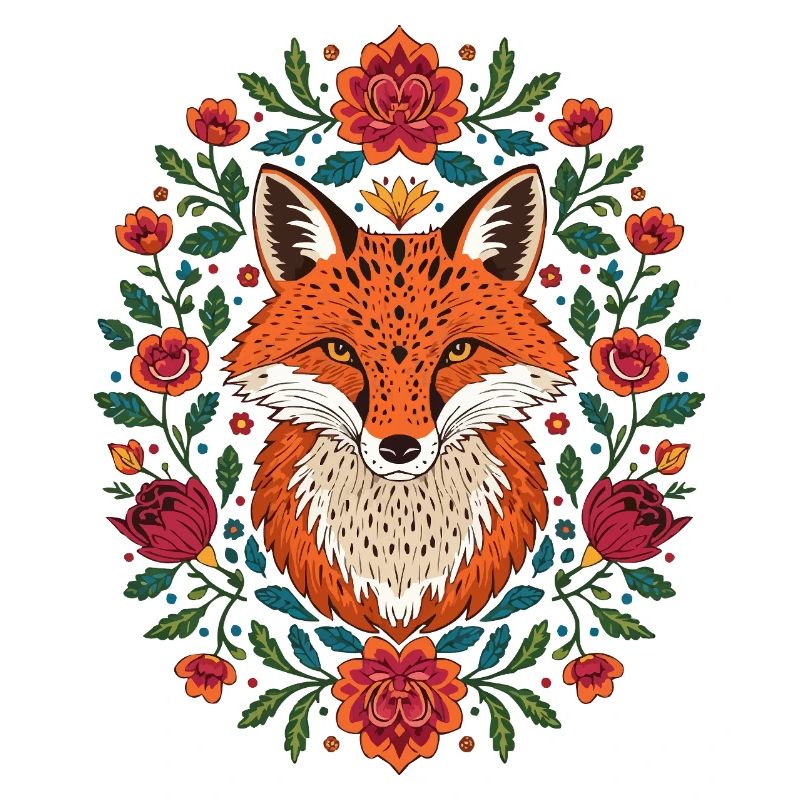 Fuchs im Blütenkranz Farbexplosion