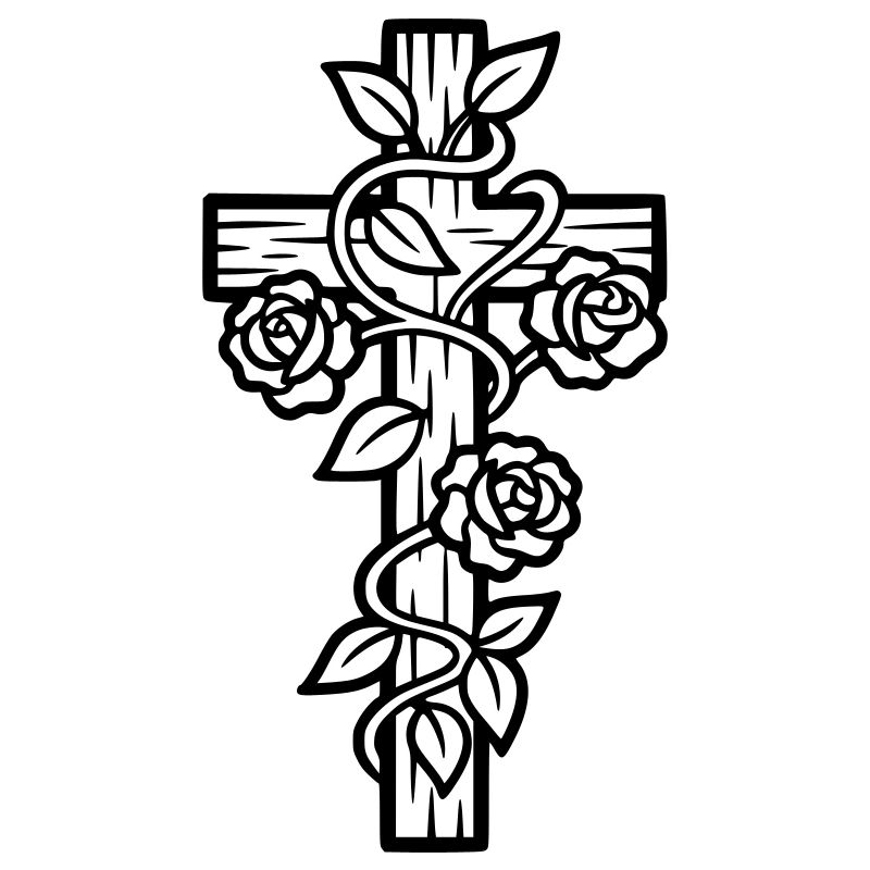 Cross with Roses Vines Nature Vector