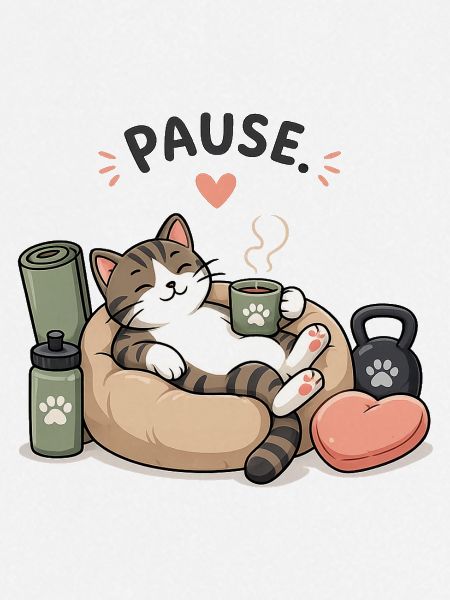 Katzenpause: Kaffeepause im Körbchen