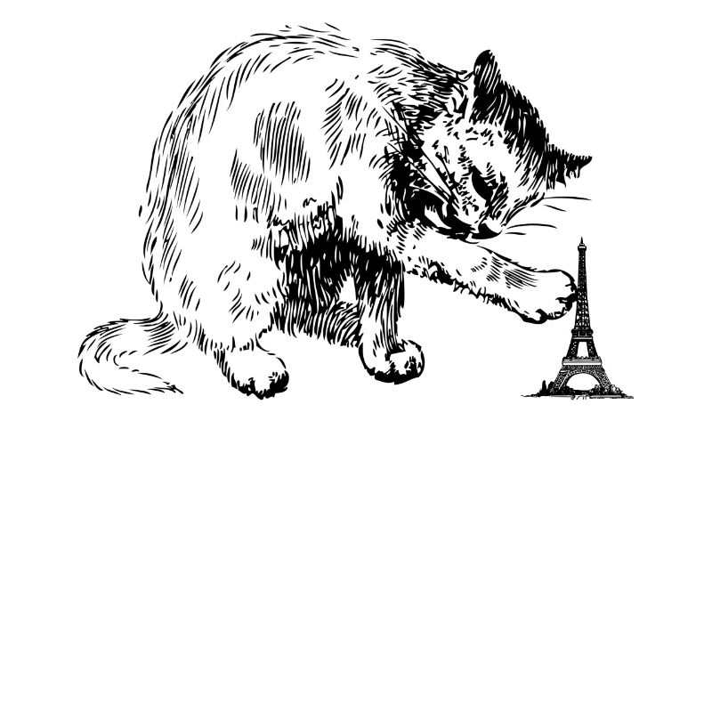 Un chat géant joue avec la tour Eiffel