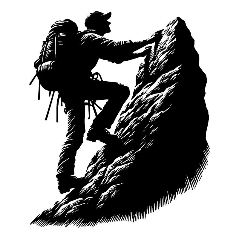 Man climbing on mountain top rocks