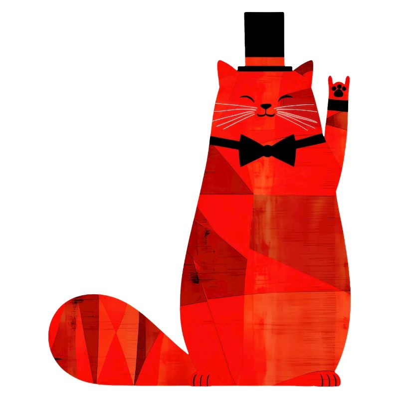 Chat rouge avec nœud papillon et haut-de-forme