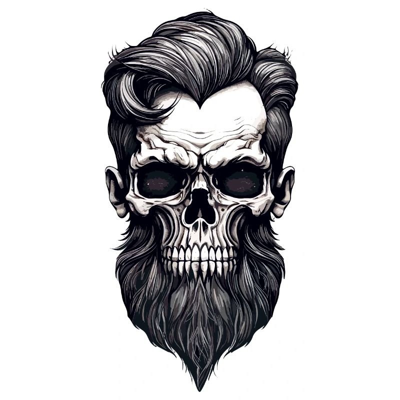 Rockabilly Schädel Mann mit Bart schwarz weiß