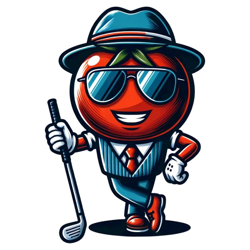 Drôle de tomate de golf dans un costume cool avec