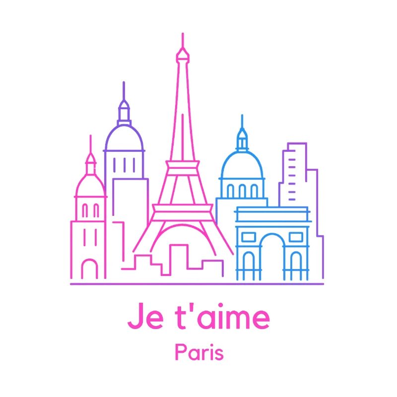 Neon Paris Skyline Je t'aime