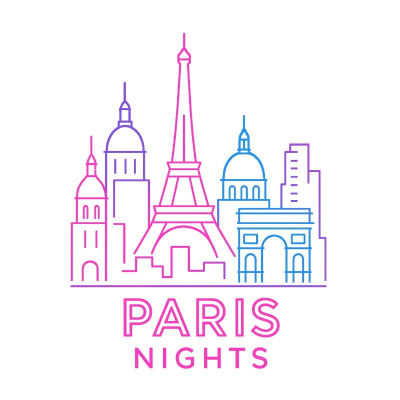 Neon Paris Nächte Skyline Silhouette 
