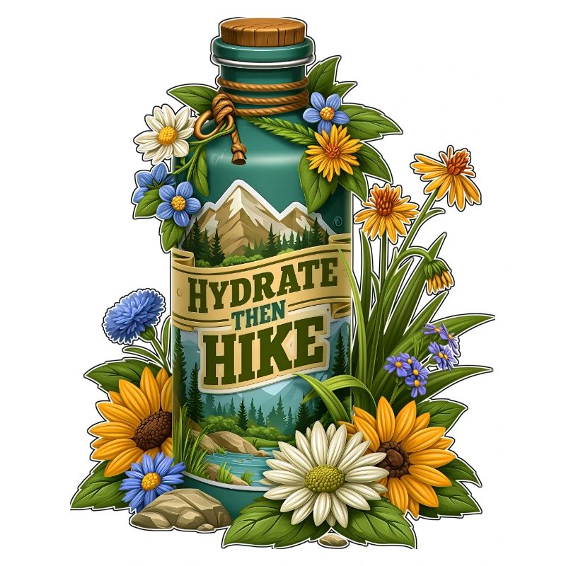 Conception de bouteilles florales Hydratez-vous puis randonnée