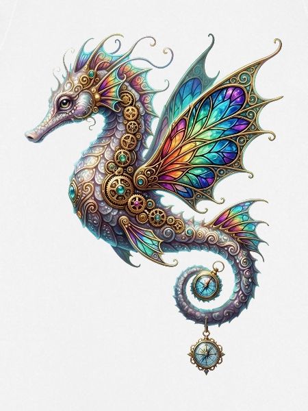 Steampunk-Seepferdchen-Buntglasfenster