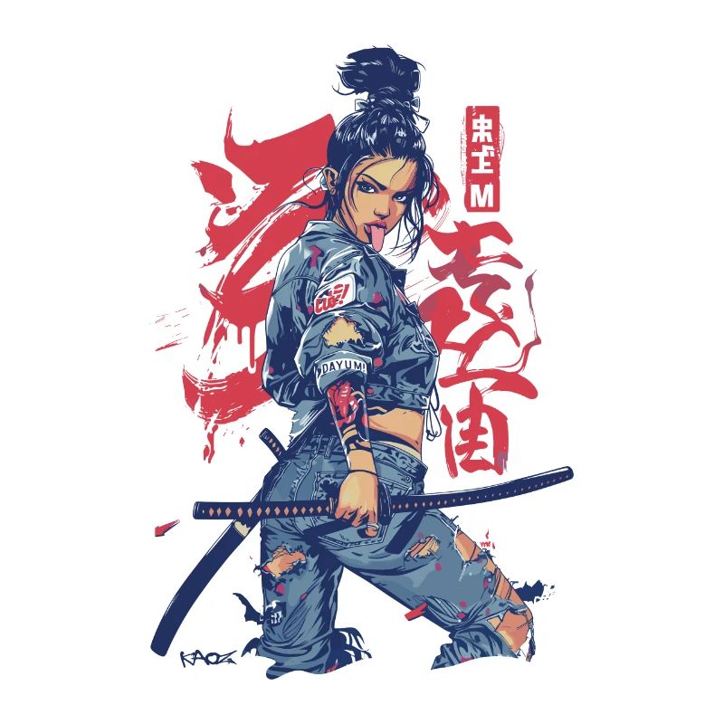 Verdammt! Samurai Straßenkampf Denim Anime Mädchen