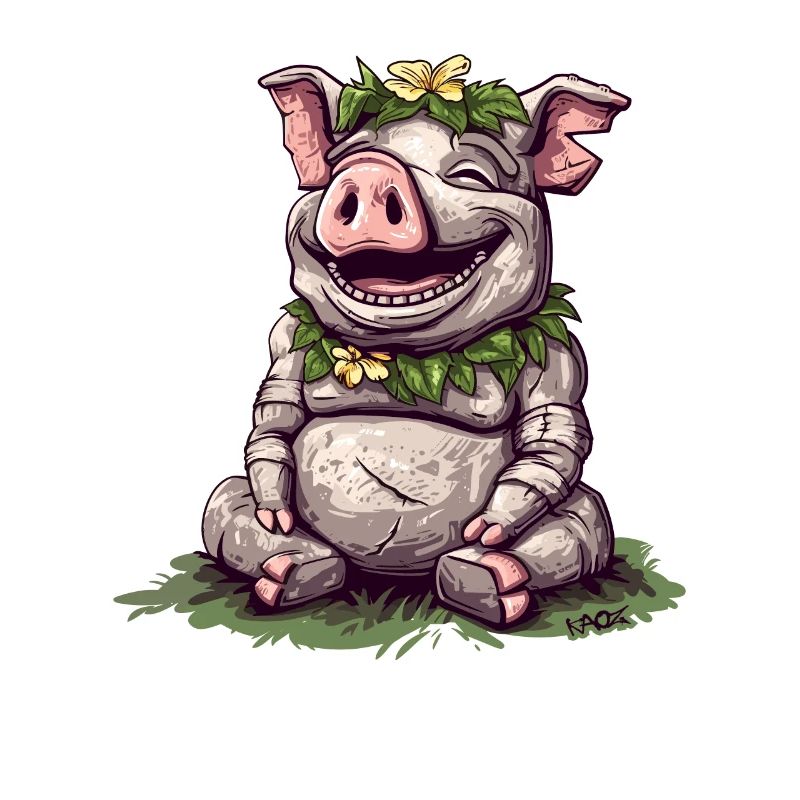 Statue de pierre de l’île de Pâques, un cochon qui rit