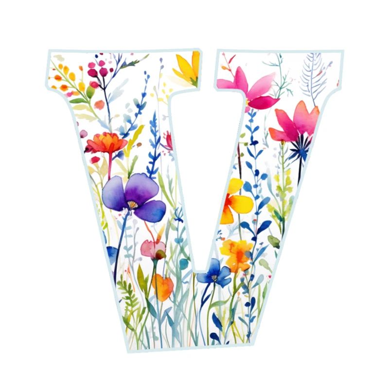 Buchstabe V, Monogramm, Blumenmuster