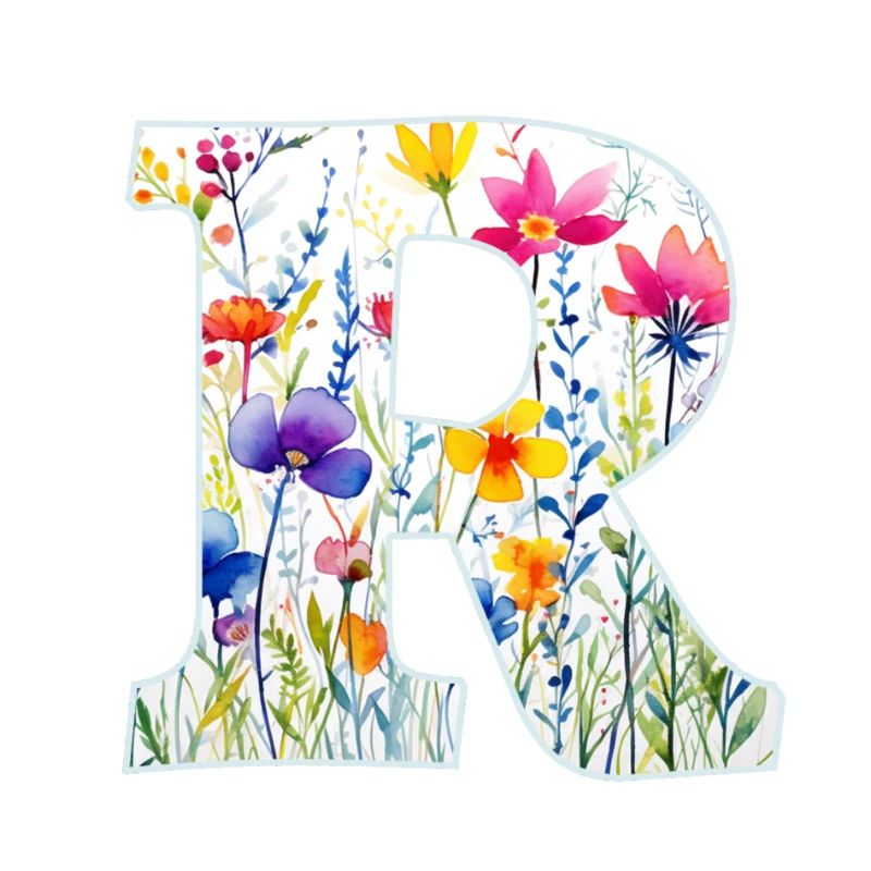 Letter R, Monogram, Floral Pattern