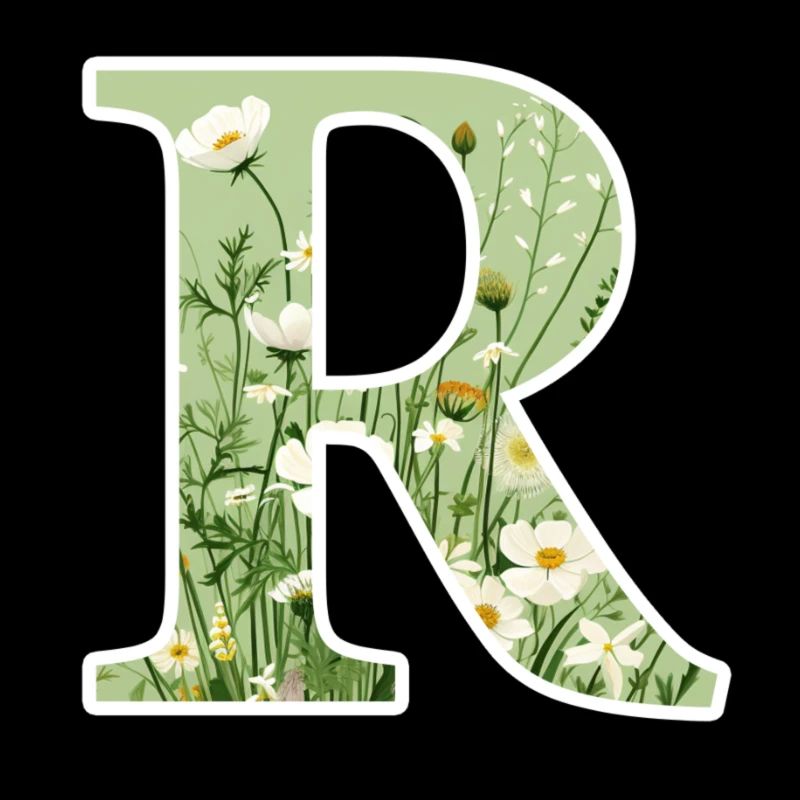 Buchstabe R, Monogramm, Blumenmuster