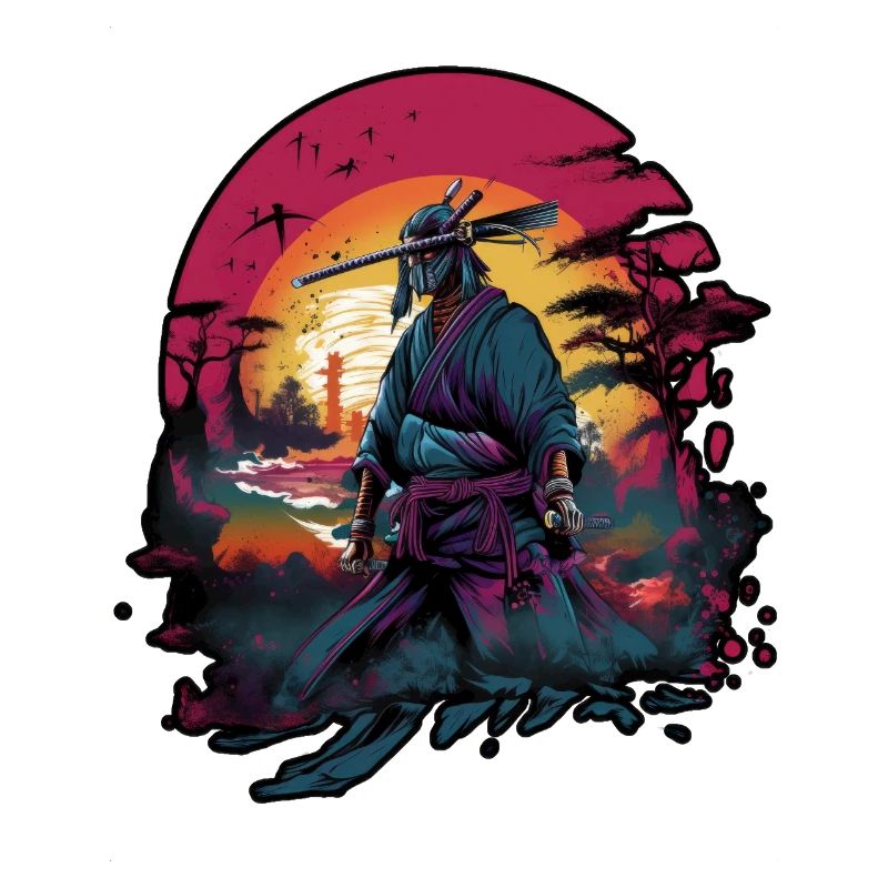 Chinese Warrior emerging from sunset, vector
