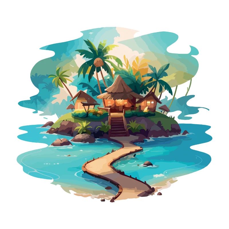 Île tropicale avec des cabanes confortables