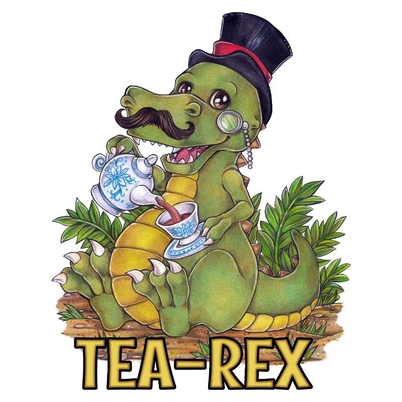 Funny Tea Rex Pun Hand Drawn Dino