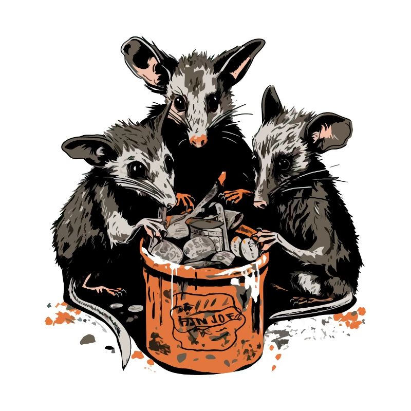 Possums Eating Trash From A Bin