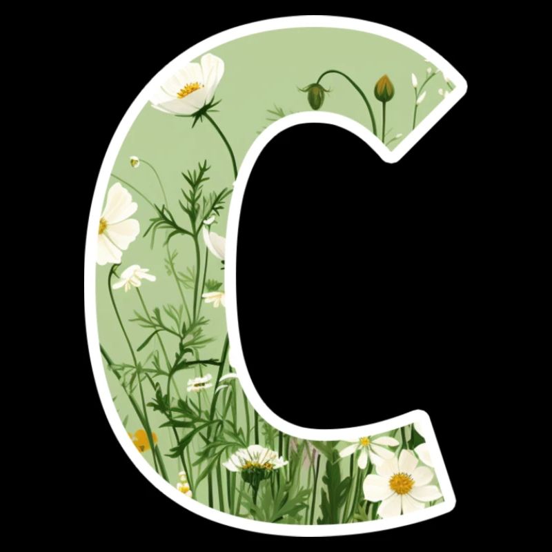 Letter C, Monogram, Floral Pattern