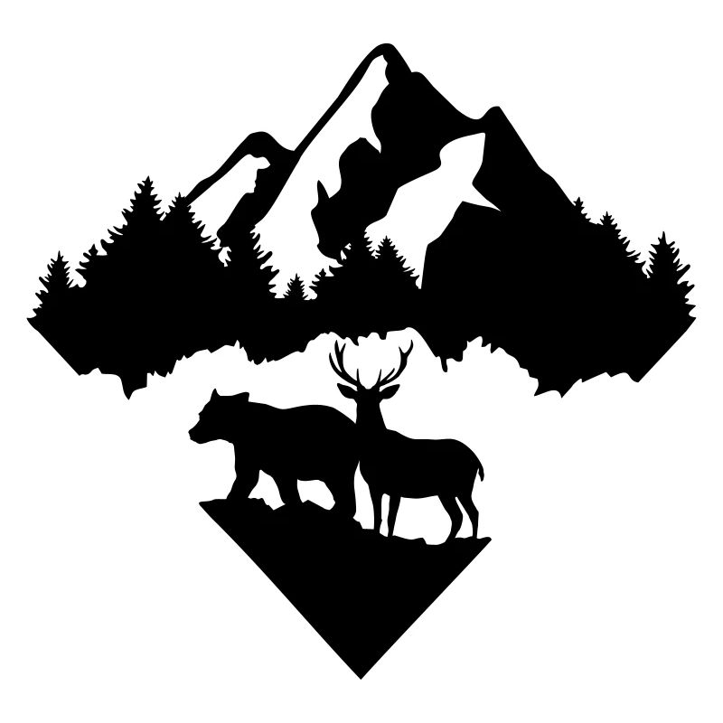 Mountain, forest, deer and bear
