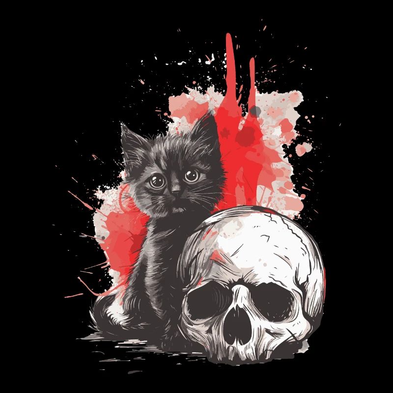 Cute Emo Gothic Kitten and Skull