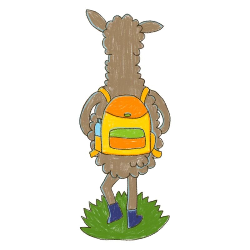 Lama mit buntem Rucksack