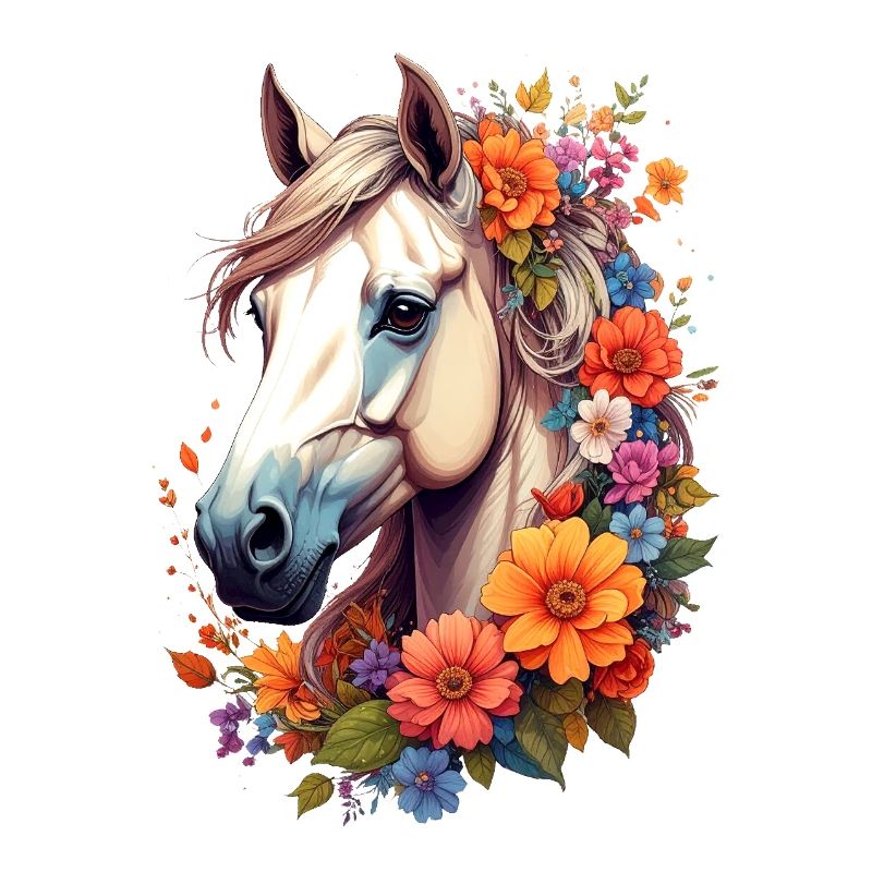 Cheval encadré de fleurs