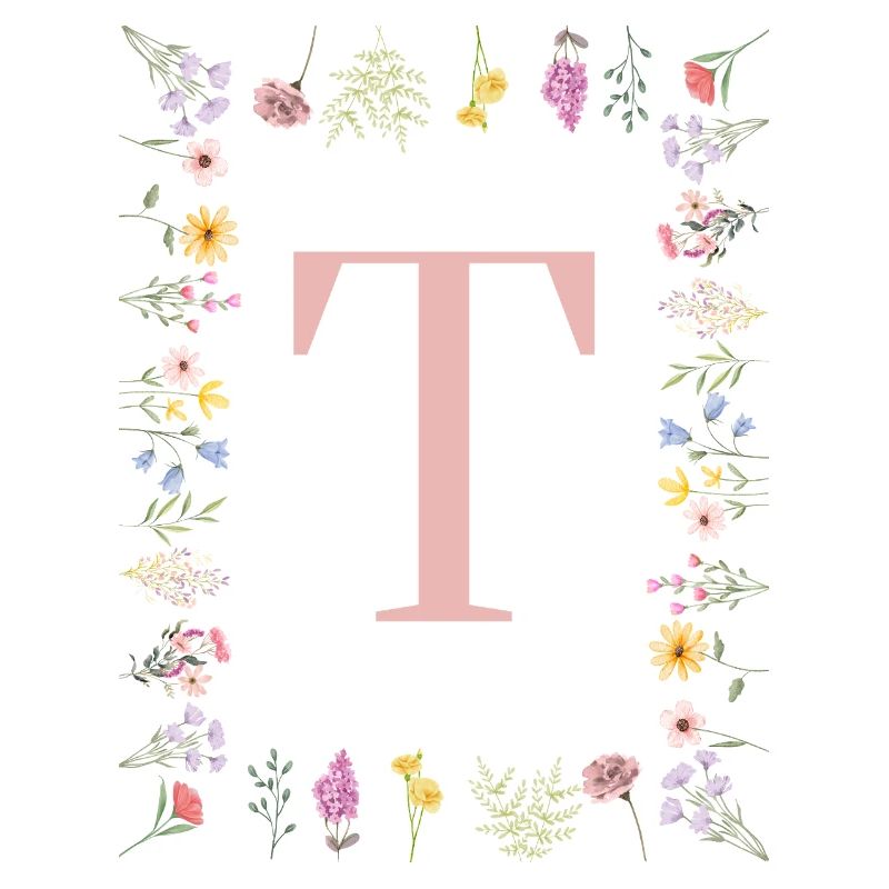 Initiales florales « T », monogramme de lettres