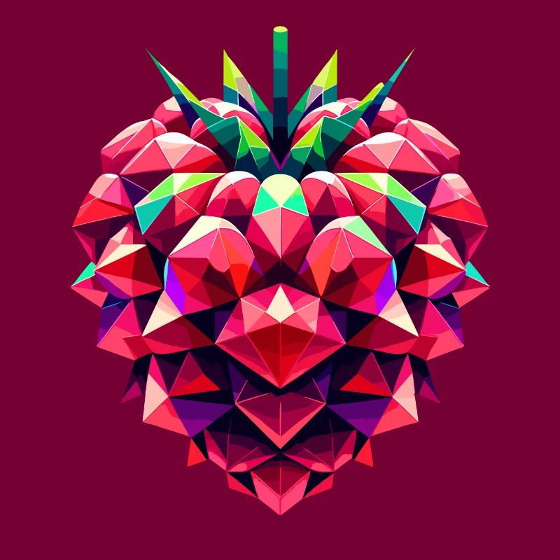 Geometric Raspberry: Vivid Low-Poly Artwork