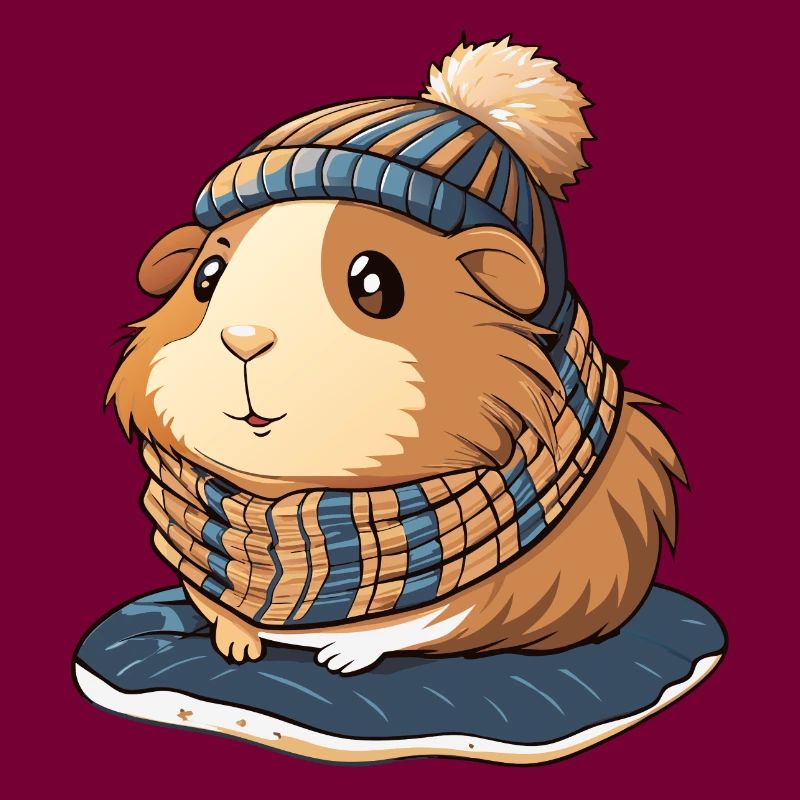 Mignon cochon d’Inde avec écharpe et chapeau à pompon.