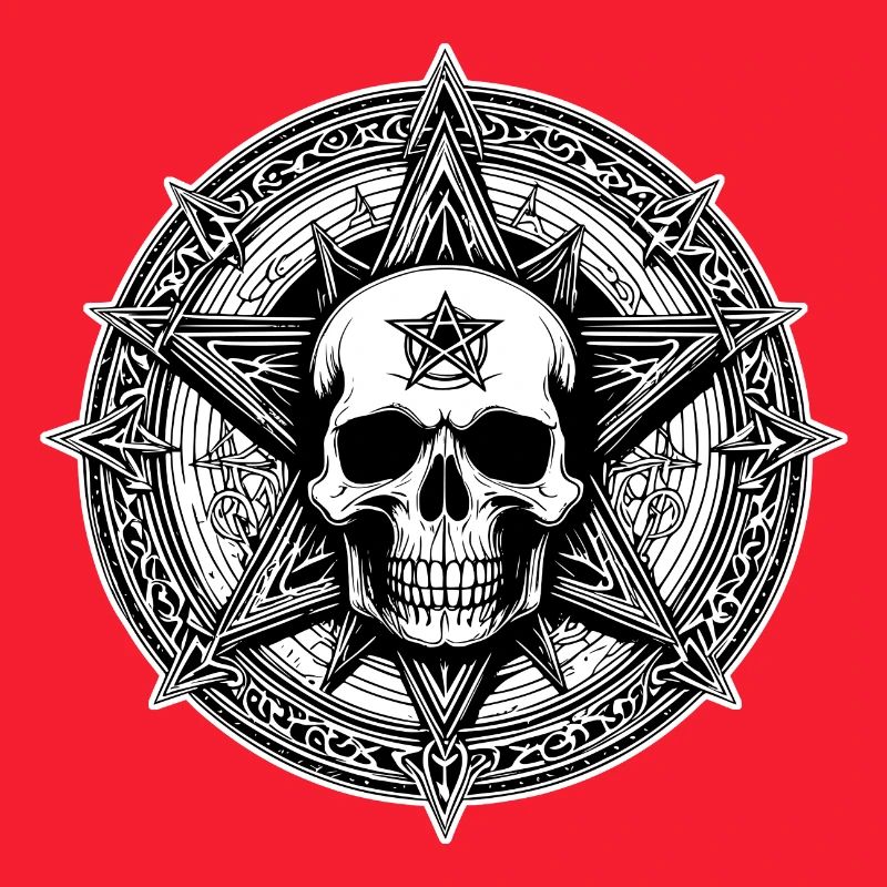 Skull with pentagram as line drawing