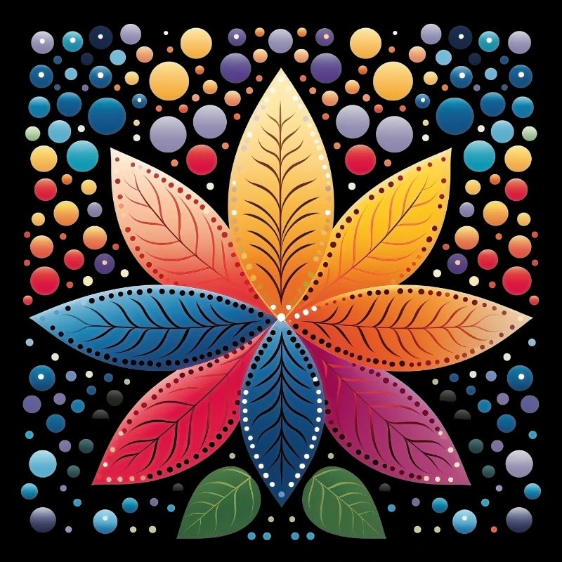 Abstrakte Blume mit bunten Blättern in Dot Art