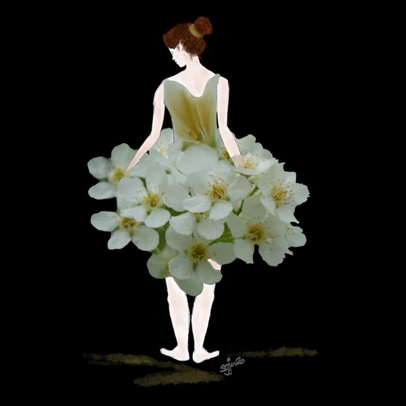 Femme de fleurs en robe de fleurs blanches